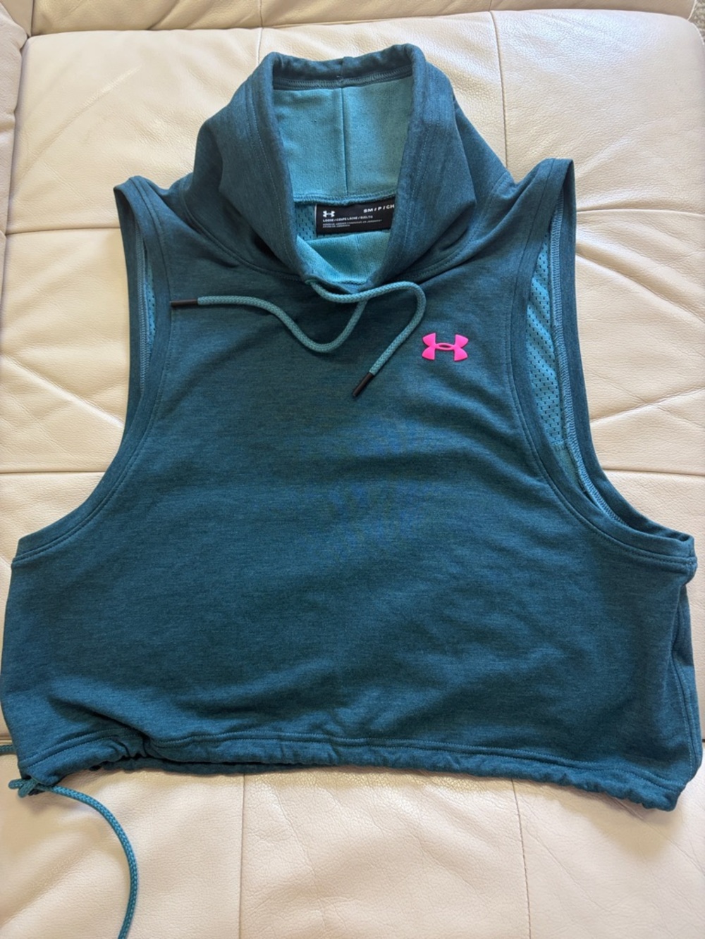Under Armour Featherweight Fleece Teal Sleeveless Funnel Neck Pullover Size S